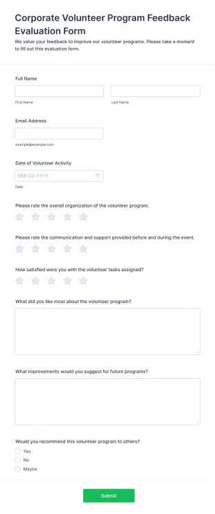 Corporate Volunteer Program Feedback Evaluation Form Template