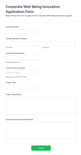 Corporate Well Being Innovation Application Form Form Template
