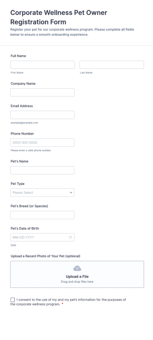 Corporate Wellness Pet Owner Registration Form Template