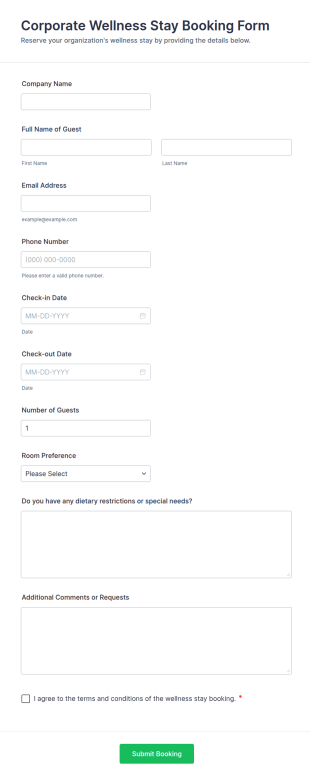 Corporate Wellness Stay Booking Form Template