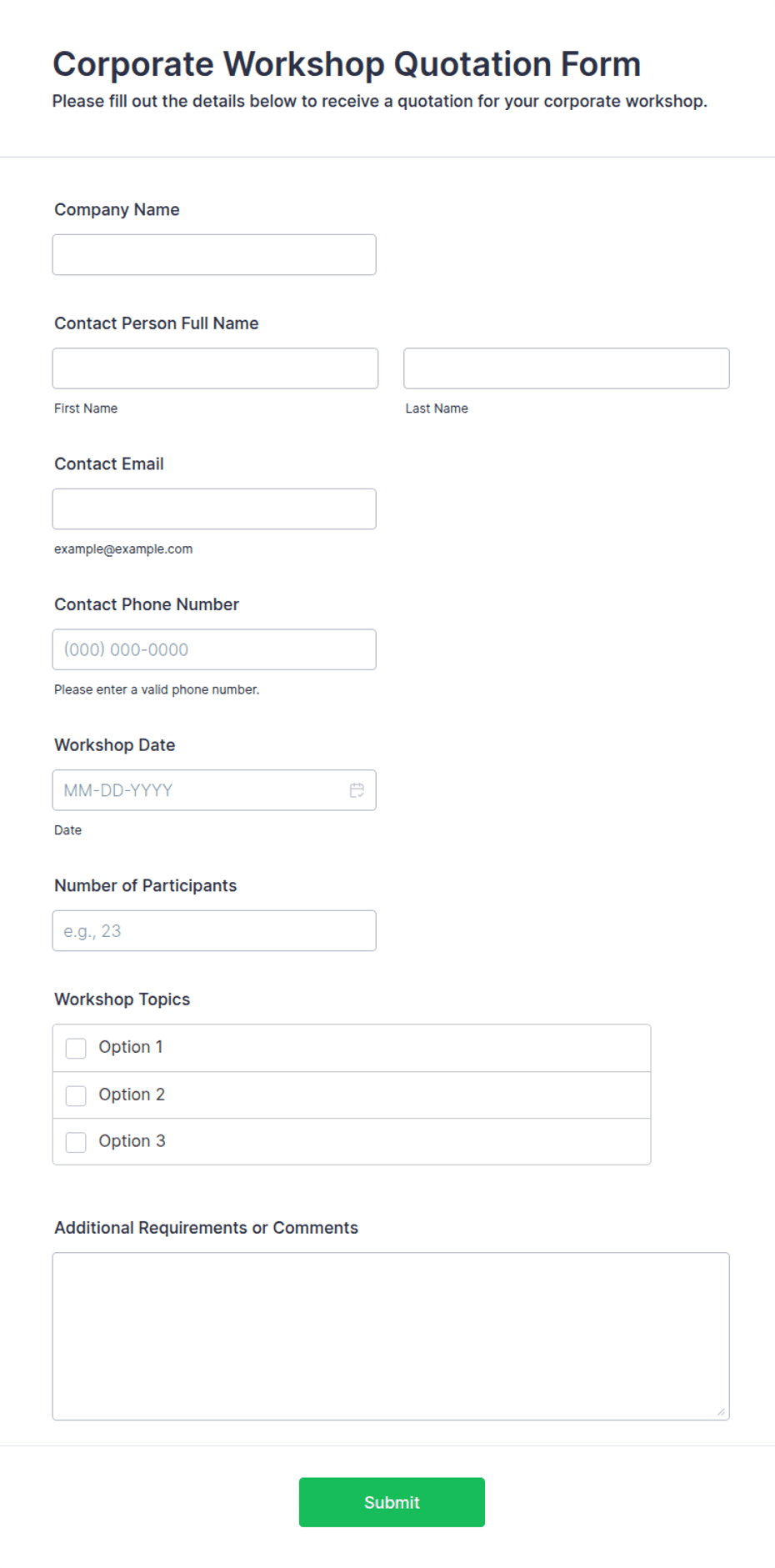 Corporate Workshop Quotation Form Template | Jotform
