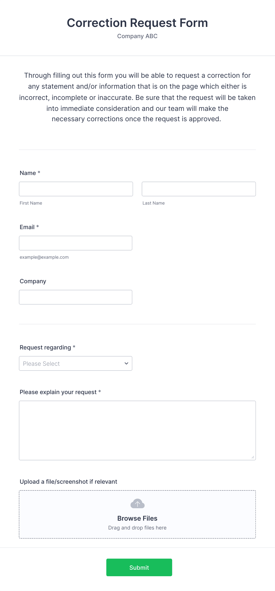 Correction Request Form Template | Jotform