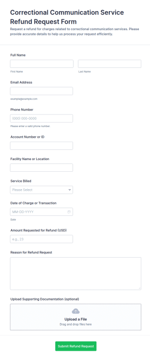 Correctional Communication Service Refund Request Form Template