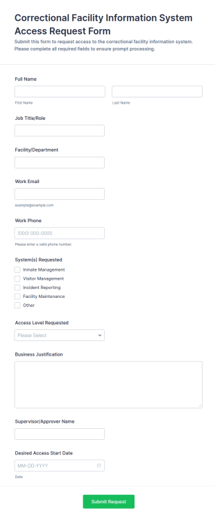 Correctional Facility Information System Access Request Form Template
