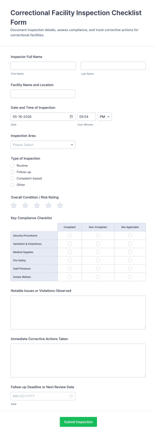 Correctional Facility Inspection Checklist Form Template