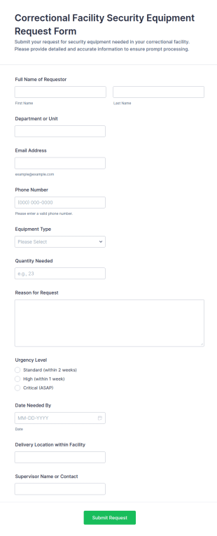 Correctional Facility Security Equipment Request Form Template