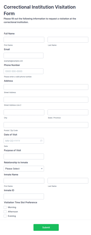 Correctional Institution Visitation Form Template