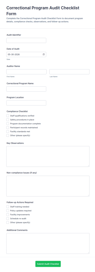 Correctional Program Audit Checklist Form Template