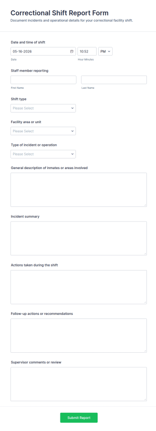 Correctional Shift Report Form Template