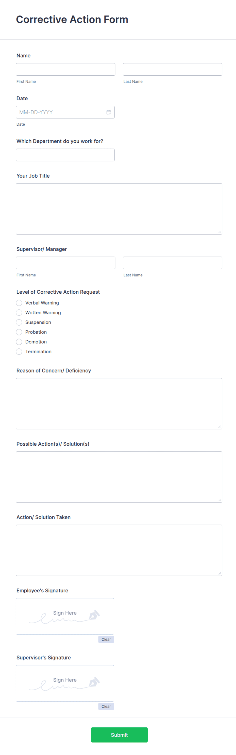 Corrective Action Form Template | Jotform