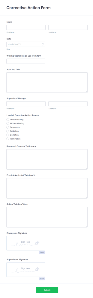 Corrective Action Form Template