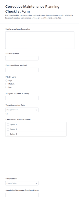 Corrective Maintenance Planning Checklist Form Template