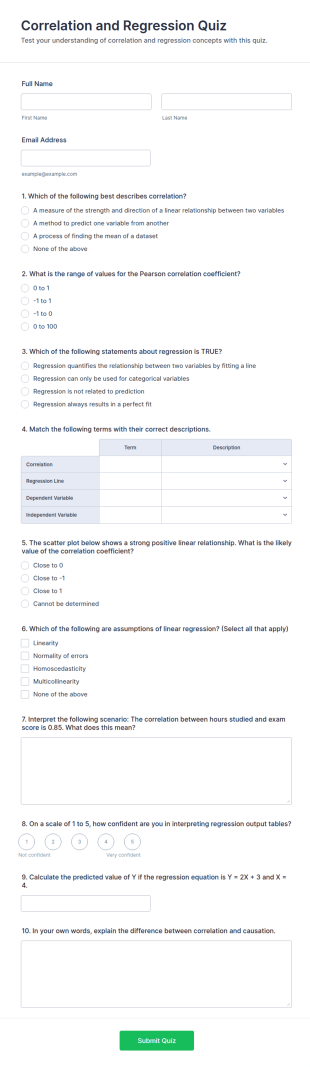 Correlation And Regression Quiz Form Template