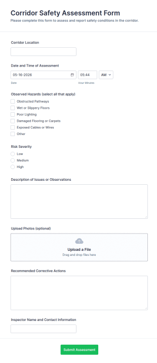 Corridor Safety Assessment Form Template