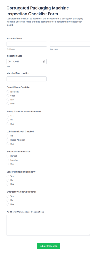 Corrugated Packaging Machine Inspection Form Template