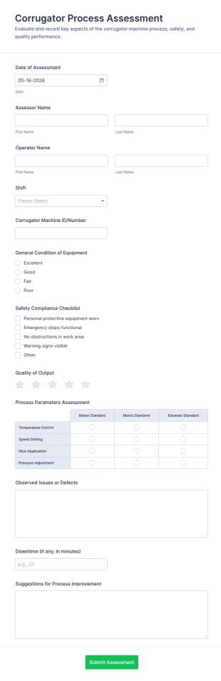 Corrugator Process Assessment Form Template