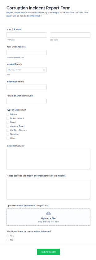 Corruption Incident Report Form Template