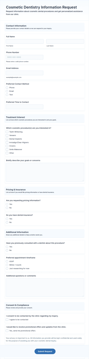 Cosmetic Dentistry Information Request Form Template