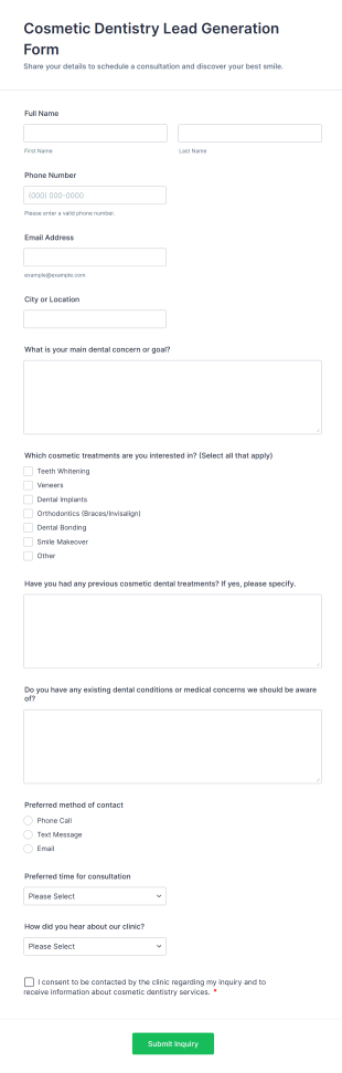 Cosmetic Dentistry Lead Generation Form Template