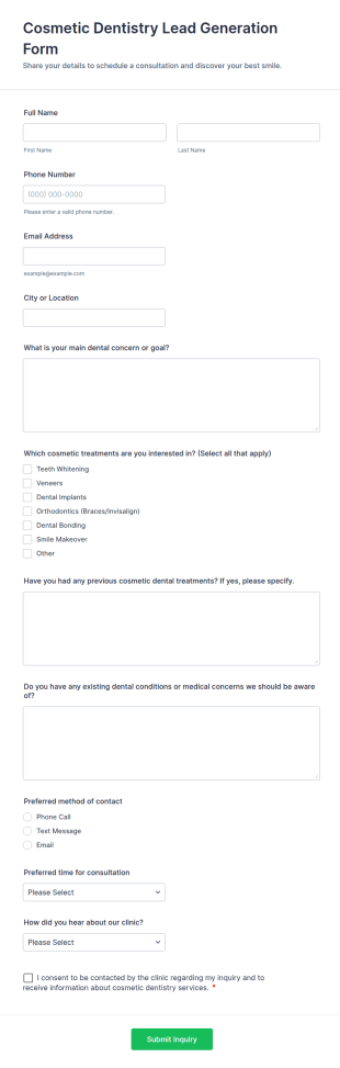 Cosmetic Dentistry Lead Generation Form Template