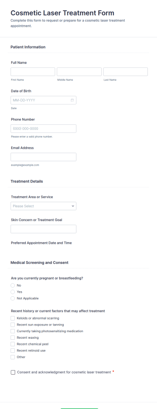 Cosmetic Laser Treatment Form Template