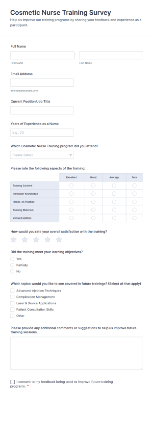 Cosmetic Nurse Training Survey Form Template