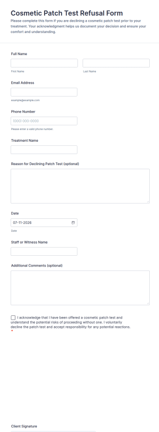 Cosmetic Patch Test Refusal Form Template