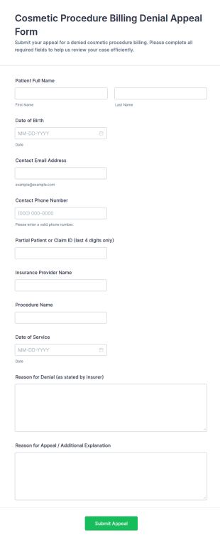 Cosmetic Procedure Billing Denial Appeal Form Template