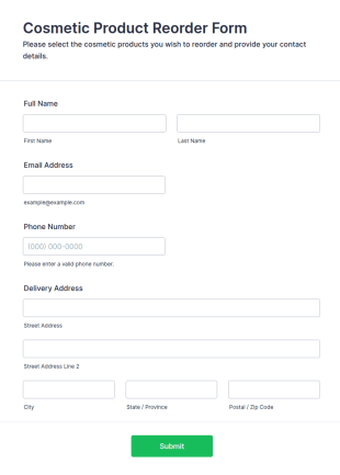 Cosmetic Product Reorder Form Template