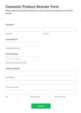 Cosmetic Product Reorder Form Template