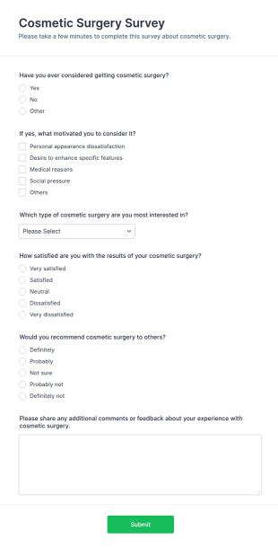 Cosmetic Surgery Survey Form Template