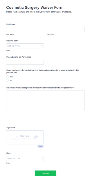Cosmetic Surgery Waiver Form Template