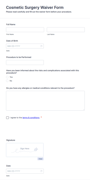 Cosmetic Surgery Waiver Form Template