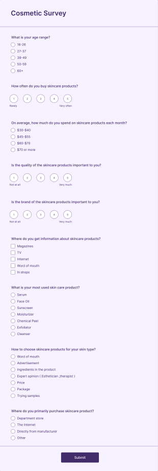 Cosmetic Survey Form Template