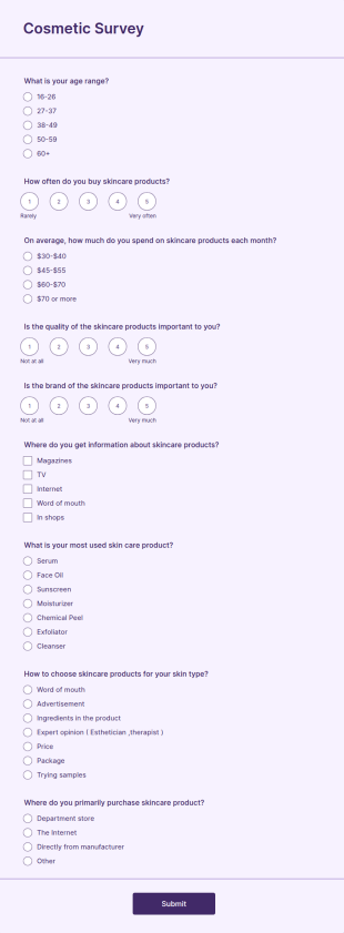 Cosmetic Survey Form Template