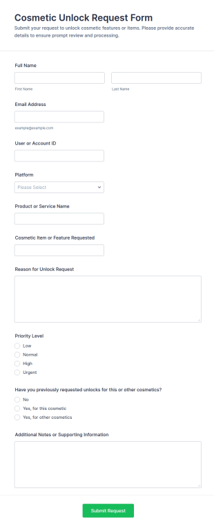 Cosmetic Unlock Request Form Template
