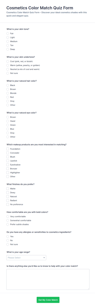 Cosmetics Color Match Quiz Form Template