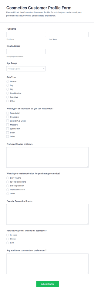Cosmetics Customer Profile Form Template