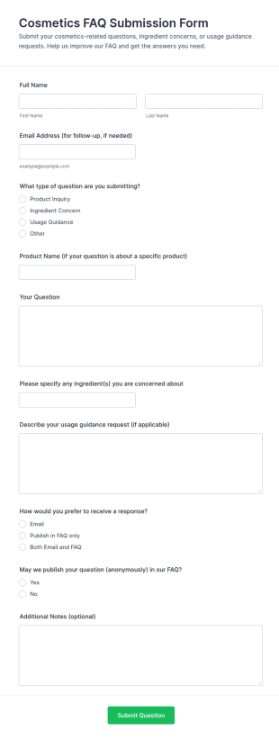 Cosmetics FAQ Submission Form Template