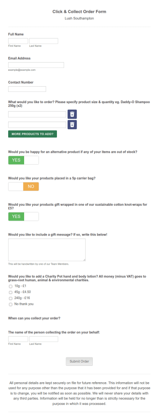 Cosmetics Order Form Template
