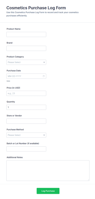 Cosmetics Purchase Log Form Template