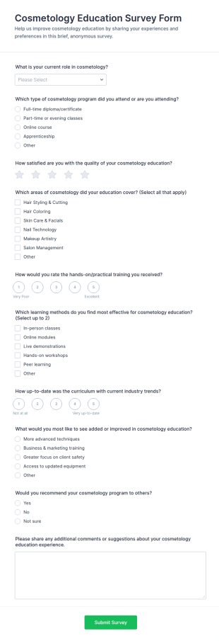 Cosmetology Education Survey Form Template