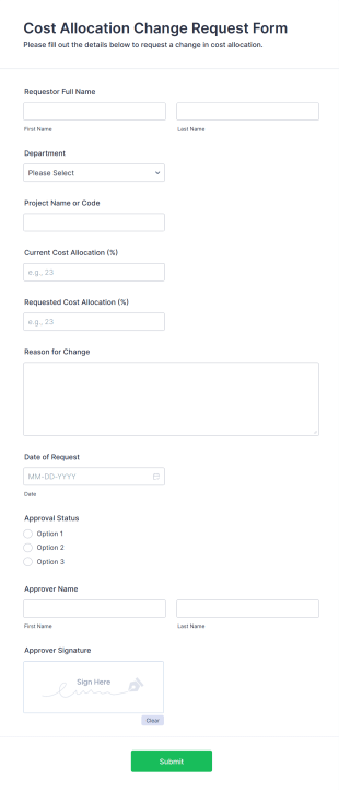 Cost Allocation Change Request Form Template