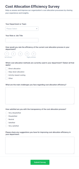 Cost Allocation Efficiency Survey Form Template