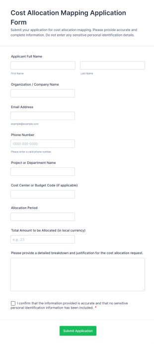 Cost Allocation Mapping Application Form Template