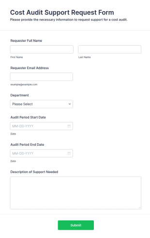 Cost Audit Support Request Form Template