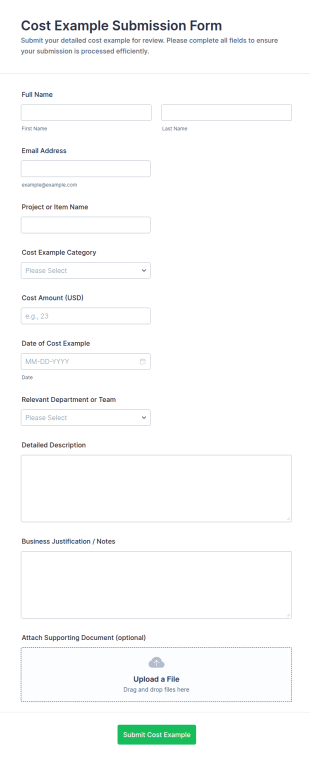 Cost Example Submission Form Template