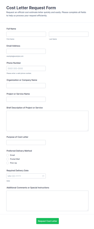 Cost Letter Request Form Template