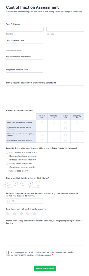 Cost Of Inaction Assessment Form Template