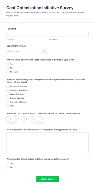 Cost Optimization Initiative Survey Form Template